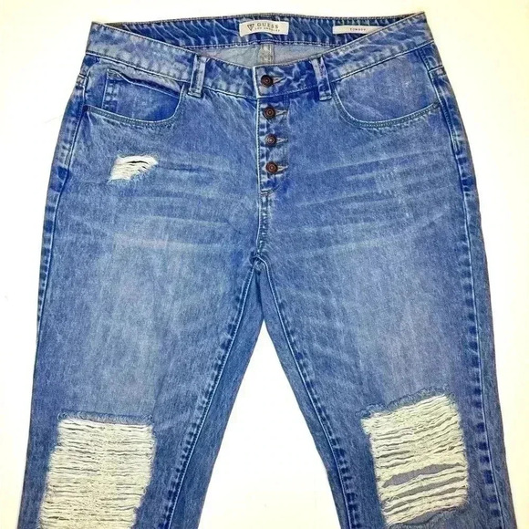 Guess Womens tomboy light wash button fly frayed edge distressed jeans Size 27 - Picture 2 of 7